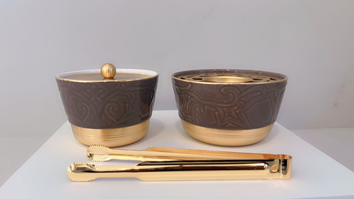 Luxury Incense Burner Set Glossy Brown