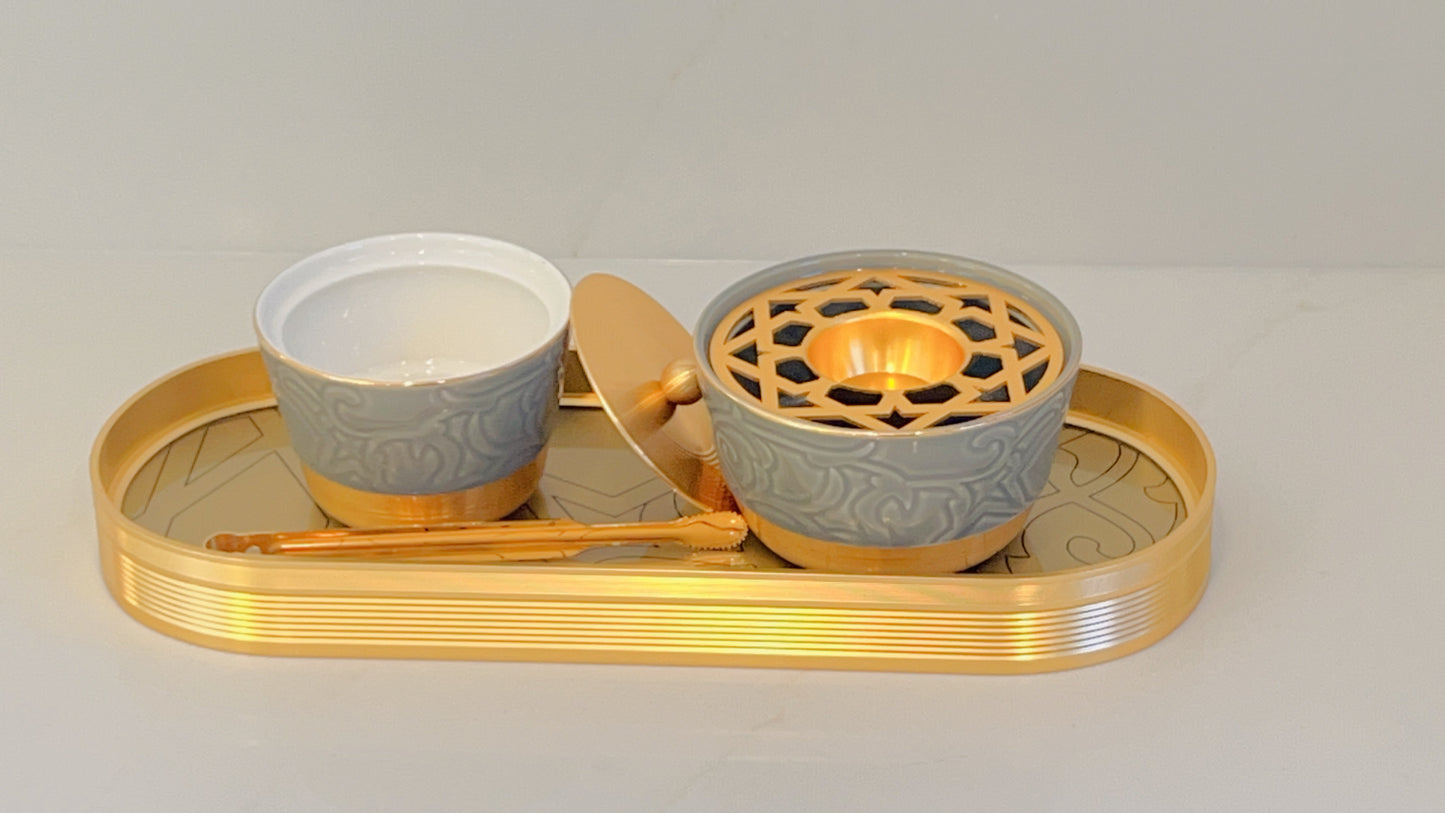 Luxury Incense Burner Set Glossy Grey