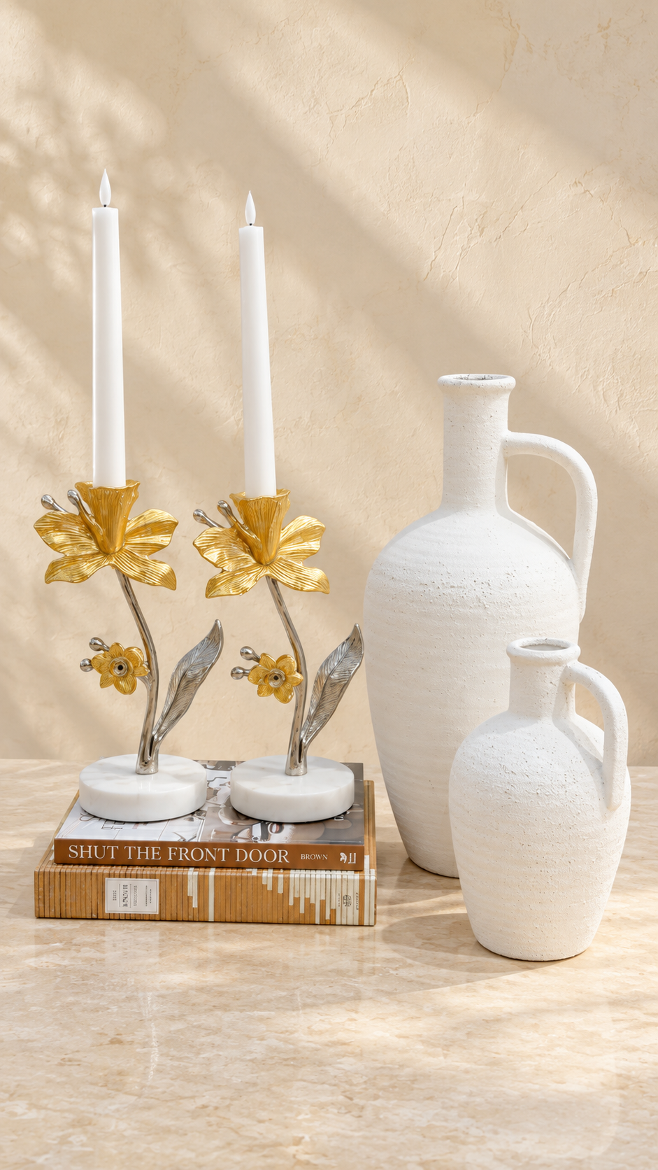 Lilia Gold Orchid Candle Holders, Set of 2
