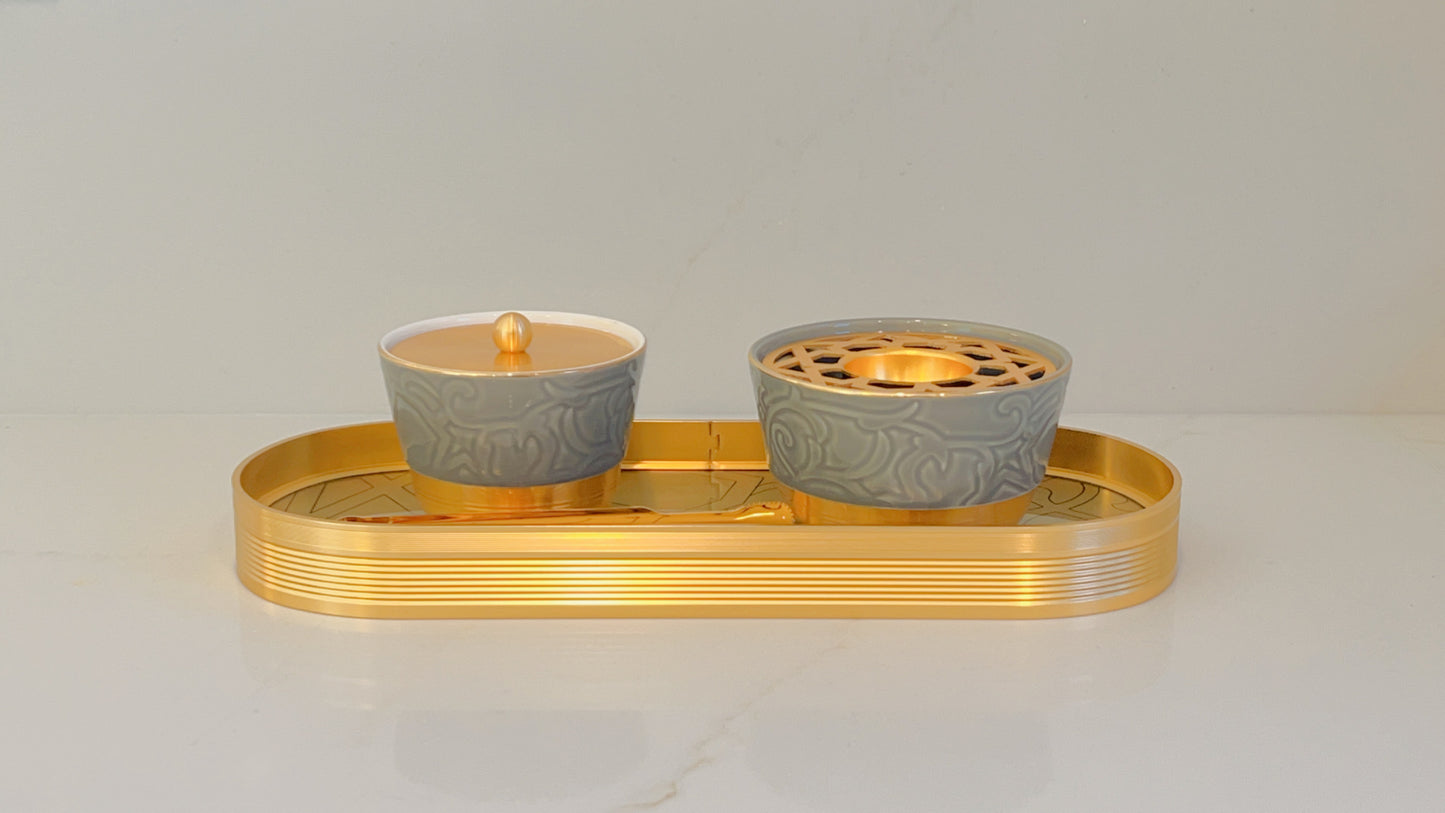 Luxury Incense Burner Set Glossy Grey