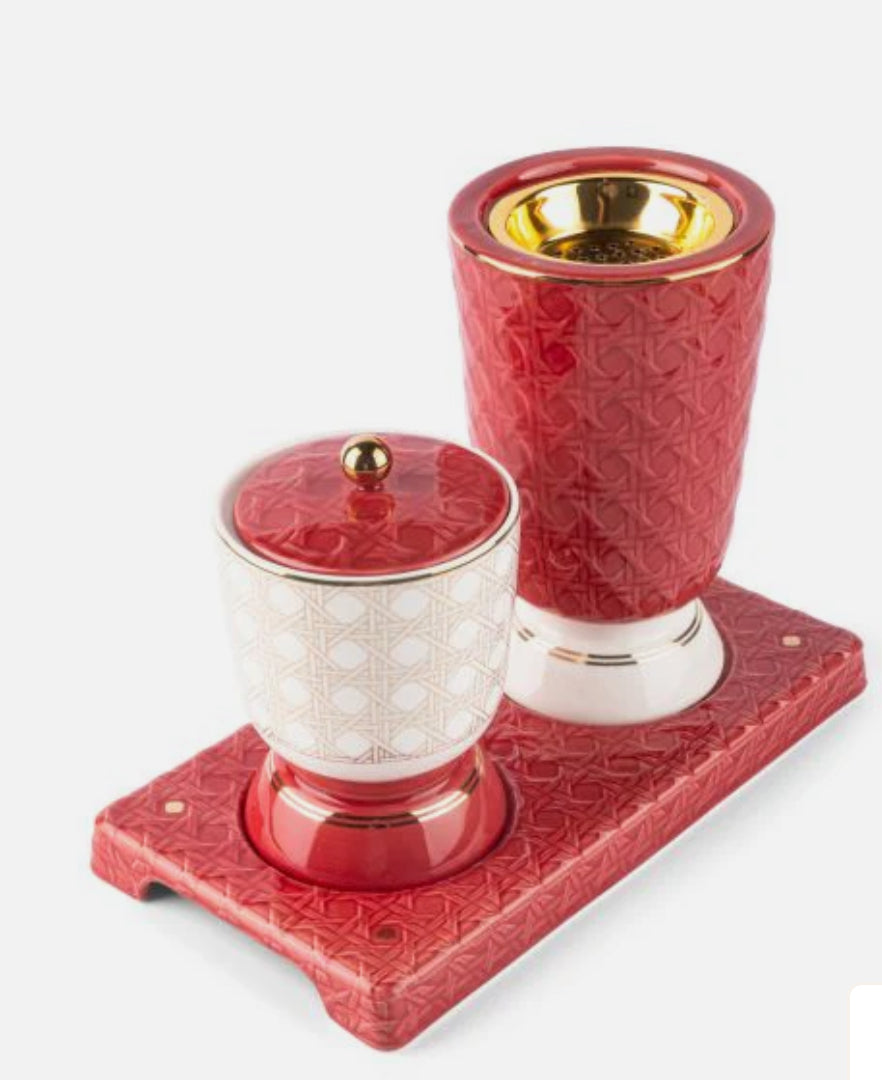 Luxury Textured Incense Burner Red & Gold