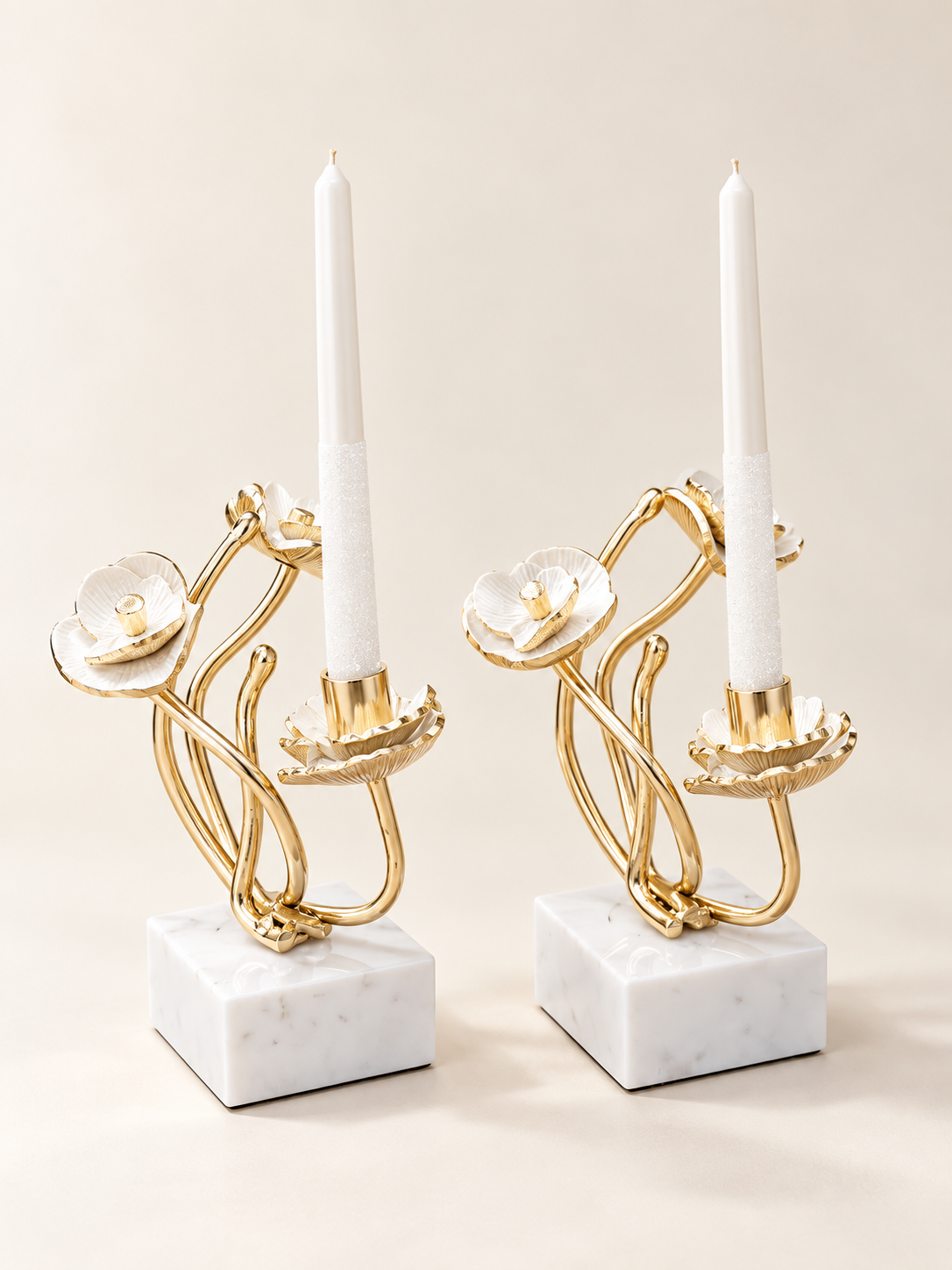 Fiora Gold Blossom Candle Holders, Set of 2