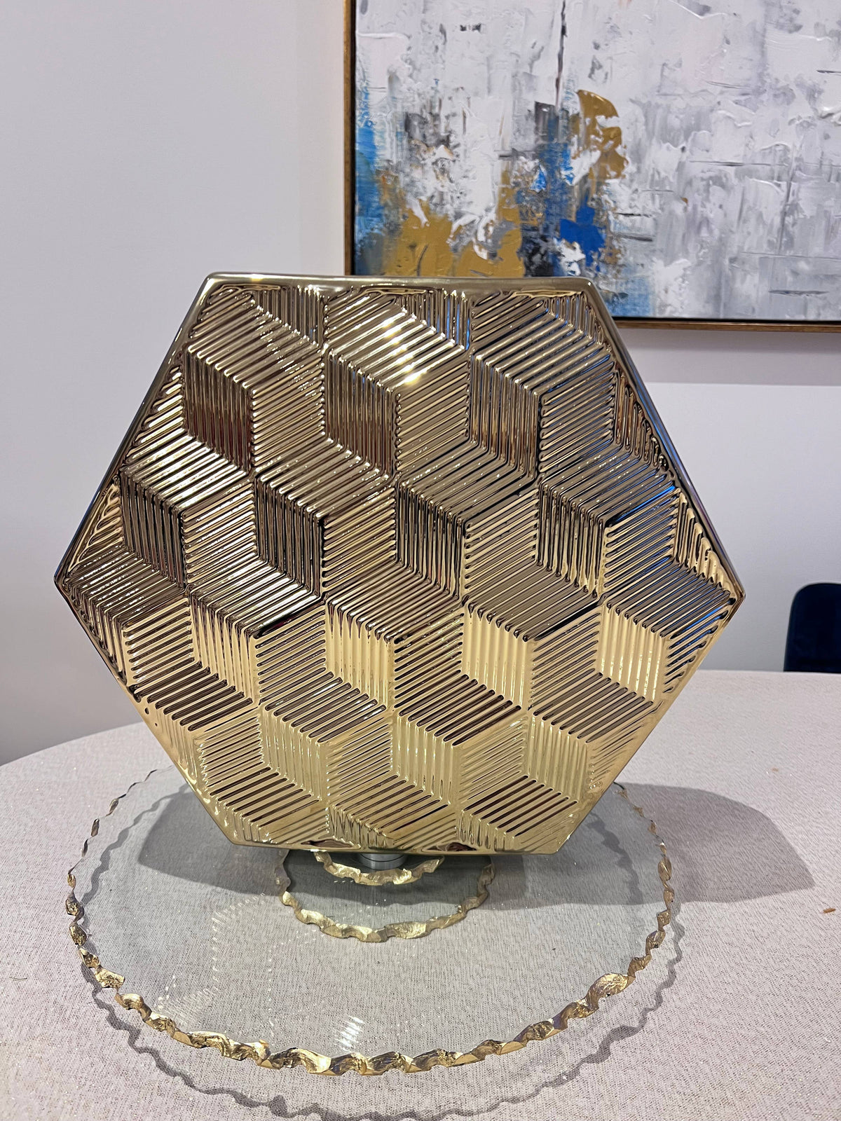 Lazy Susan Cake Tray - Stacked Glass with Gold Edge