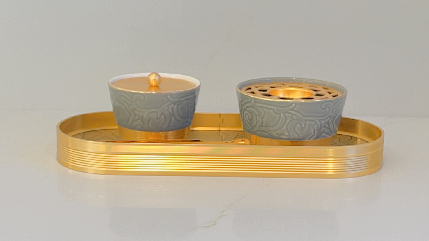 Luxury Incense Burner Set Glossy Grey