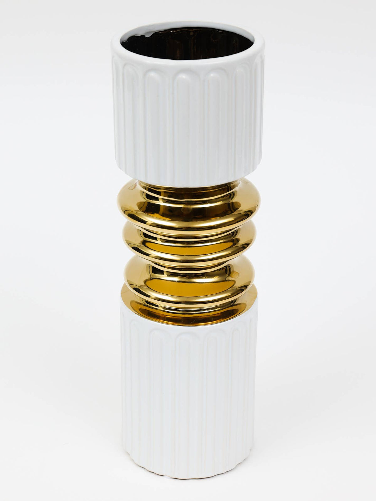 Gold & White Striped Design Vase