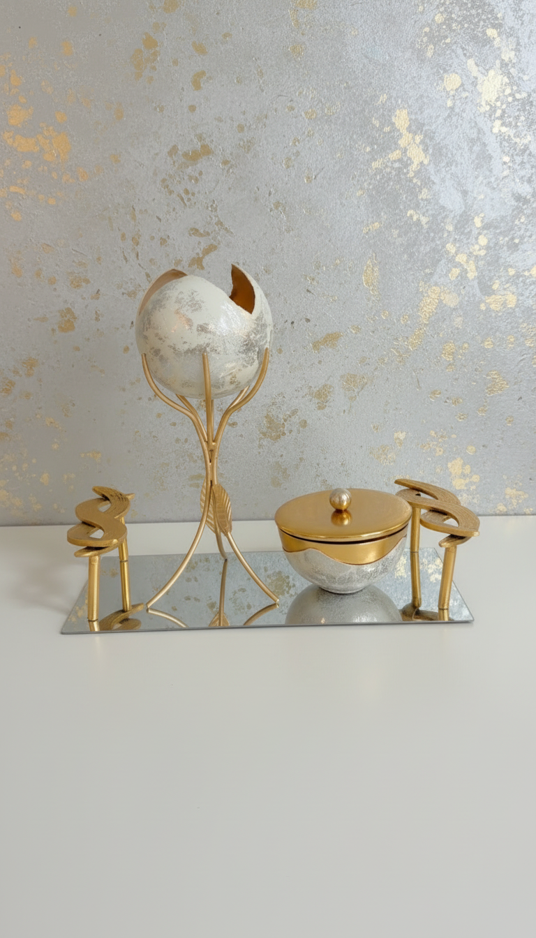 Luxury Gold Bakhoor Burner Set with Tray | Oud Incense Burner | Home Fragrance Decor
