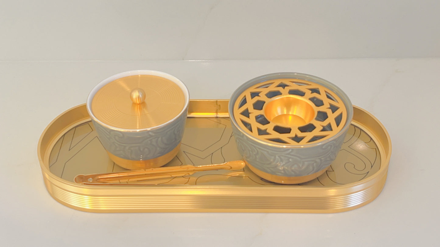 Luxury Incense Burner Set Glossy Grey