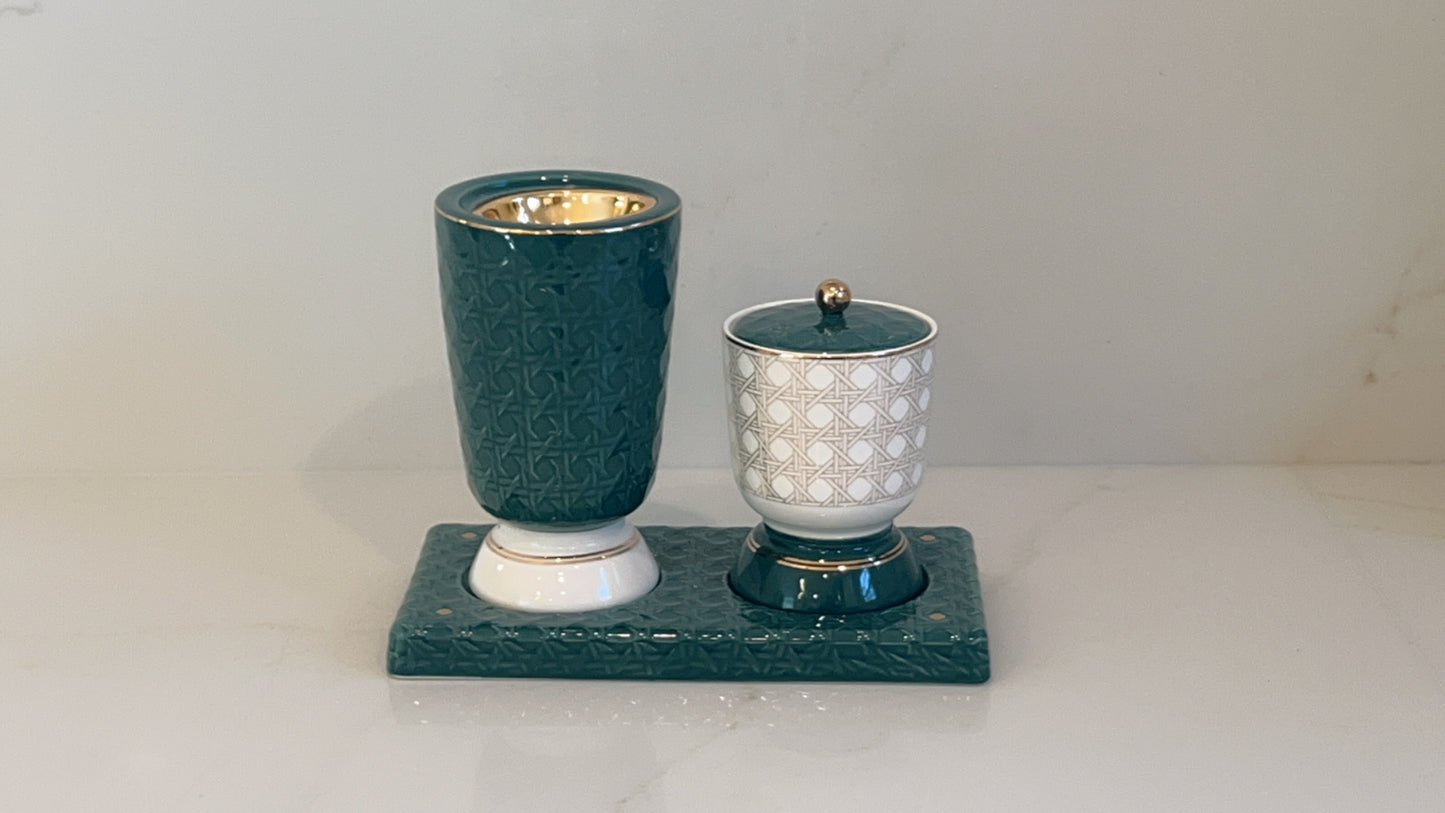 Luxury Textured Incense Burner Green & Gold
