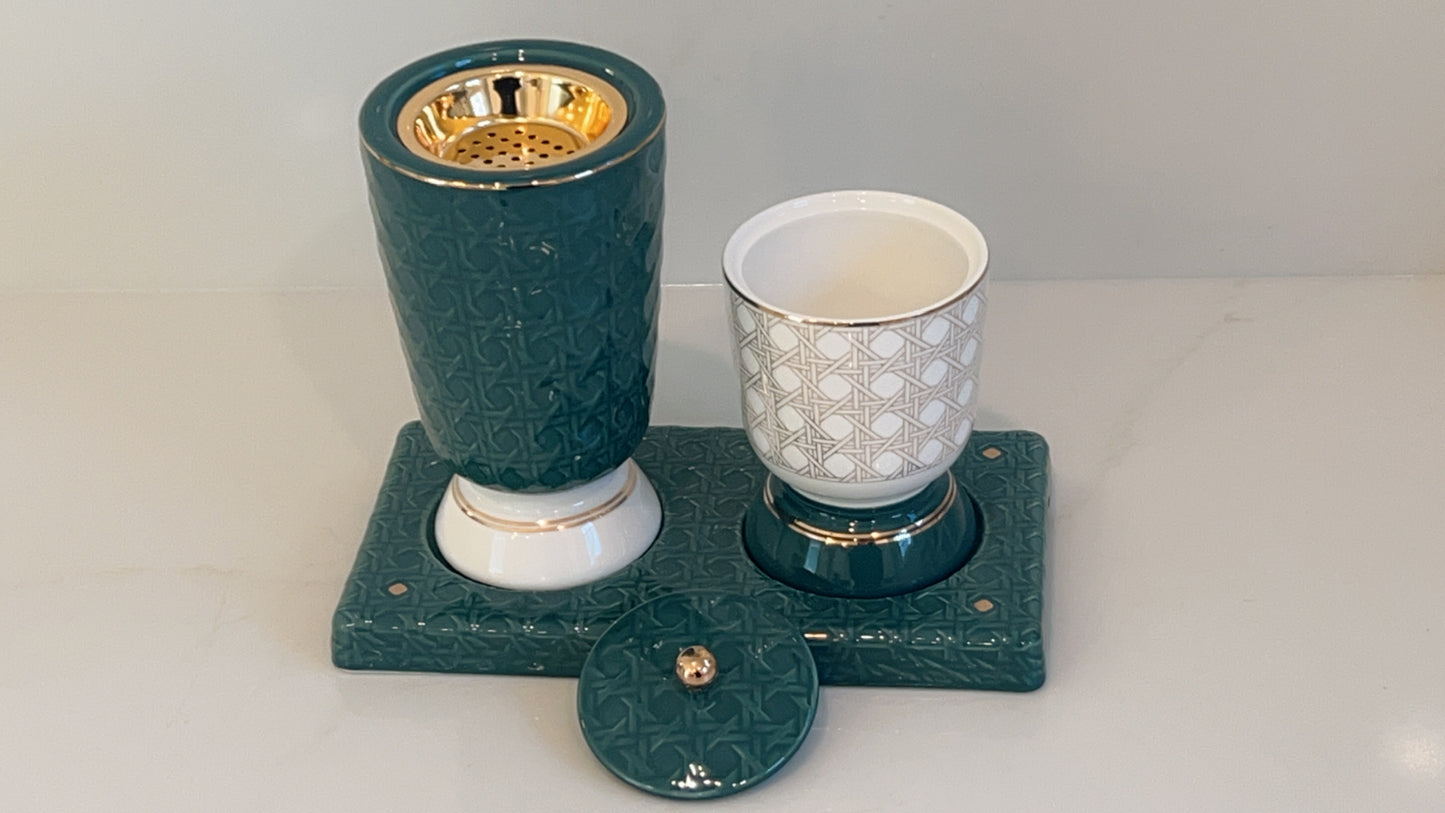 Luxury Textured Incense Burner Green & Gold