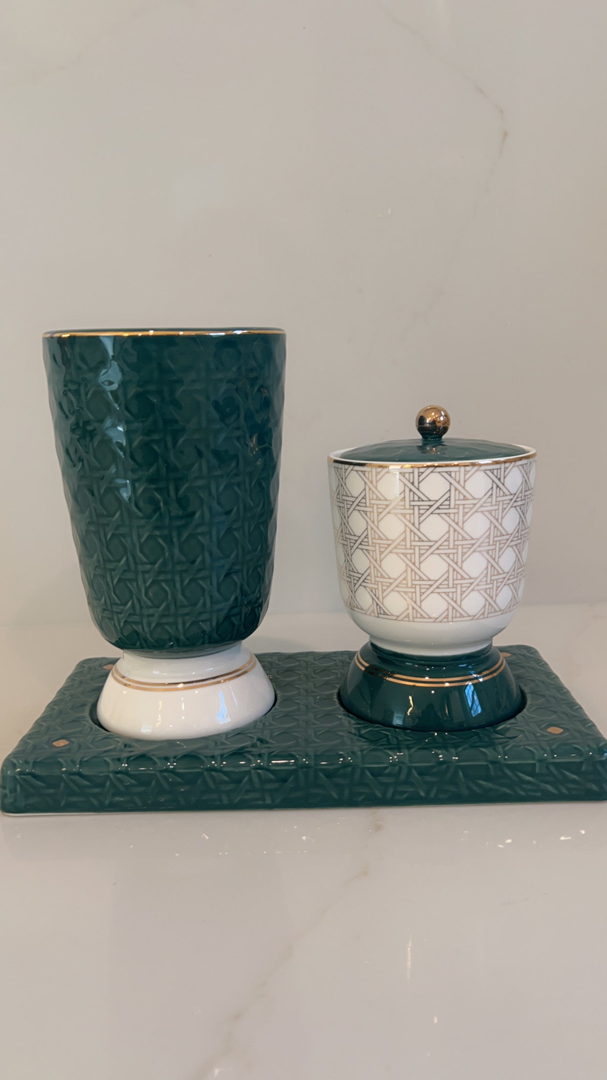 Luxury Textured Incense Burner Green & Gold