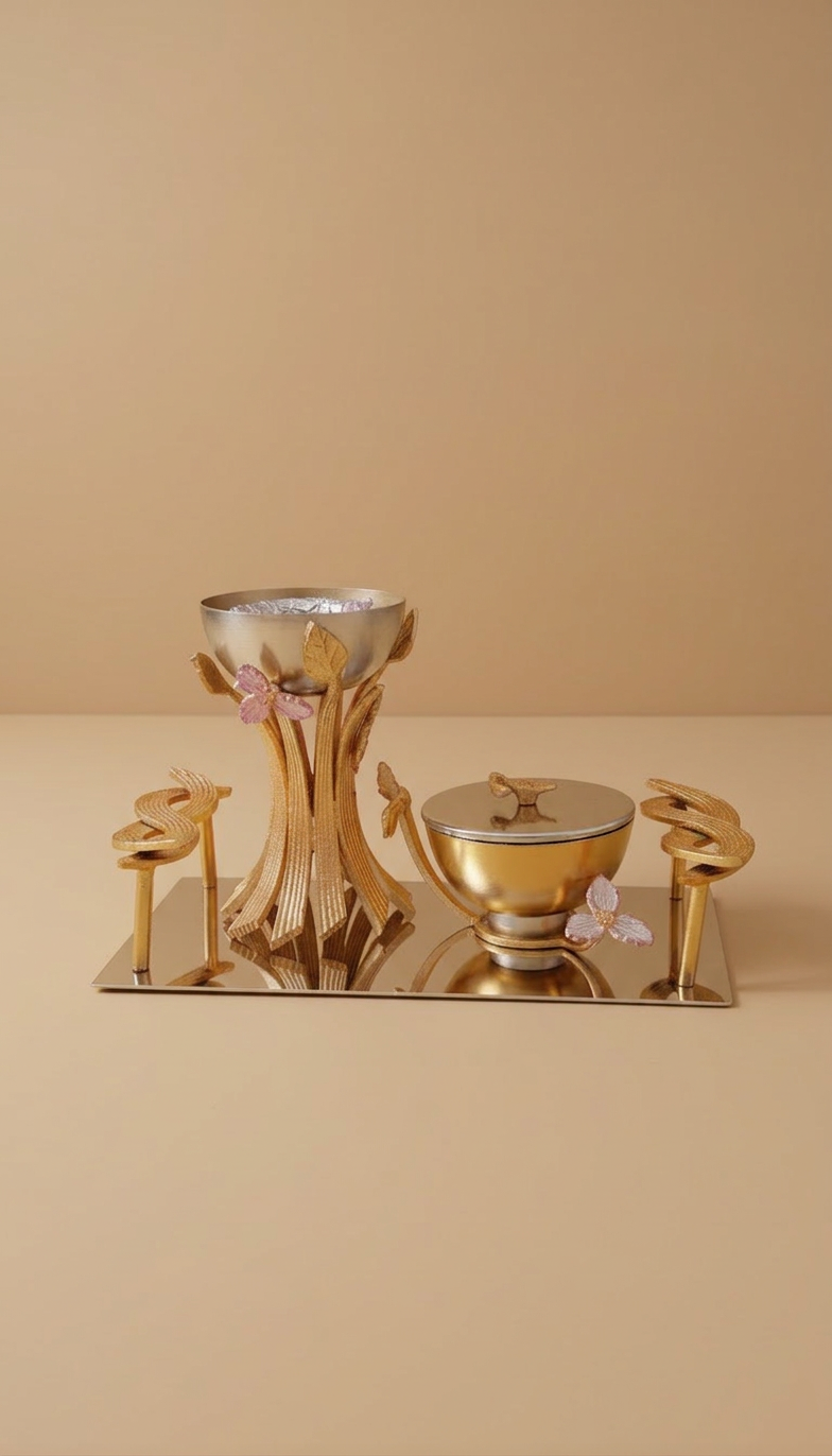 Luxury Gold Bakhoor Burner Set with Flower Detail