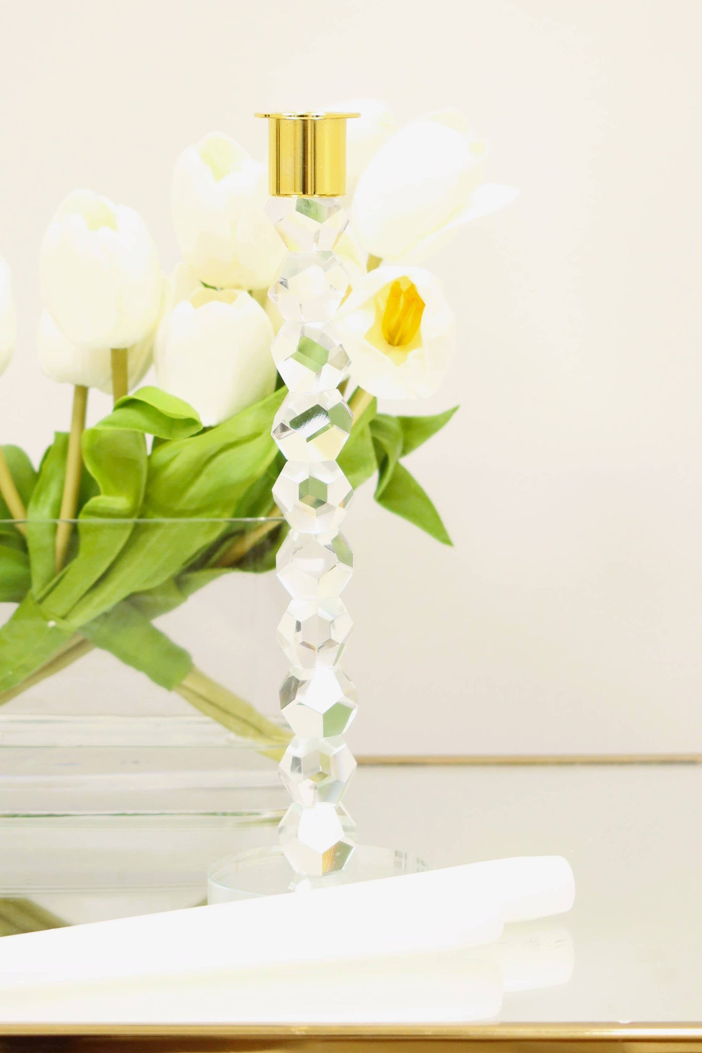 Crystal Dimensional Candlestick w Silver/Gold Tip (2 Sizes)
