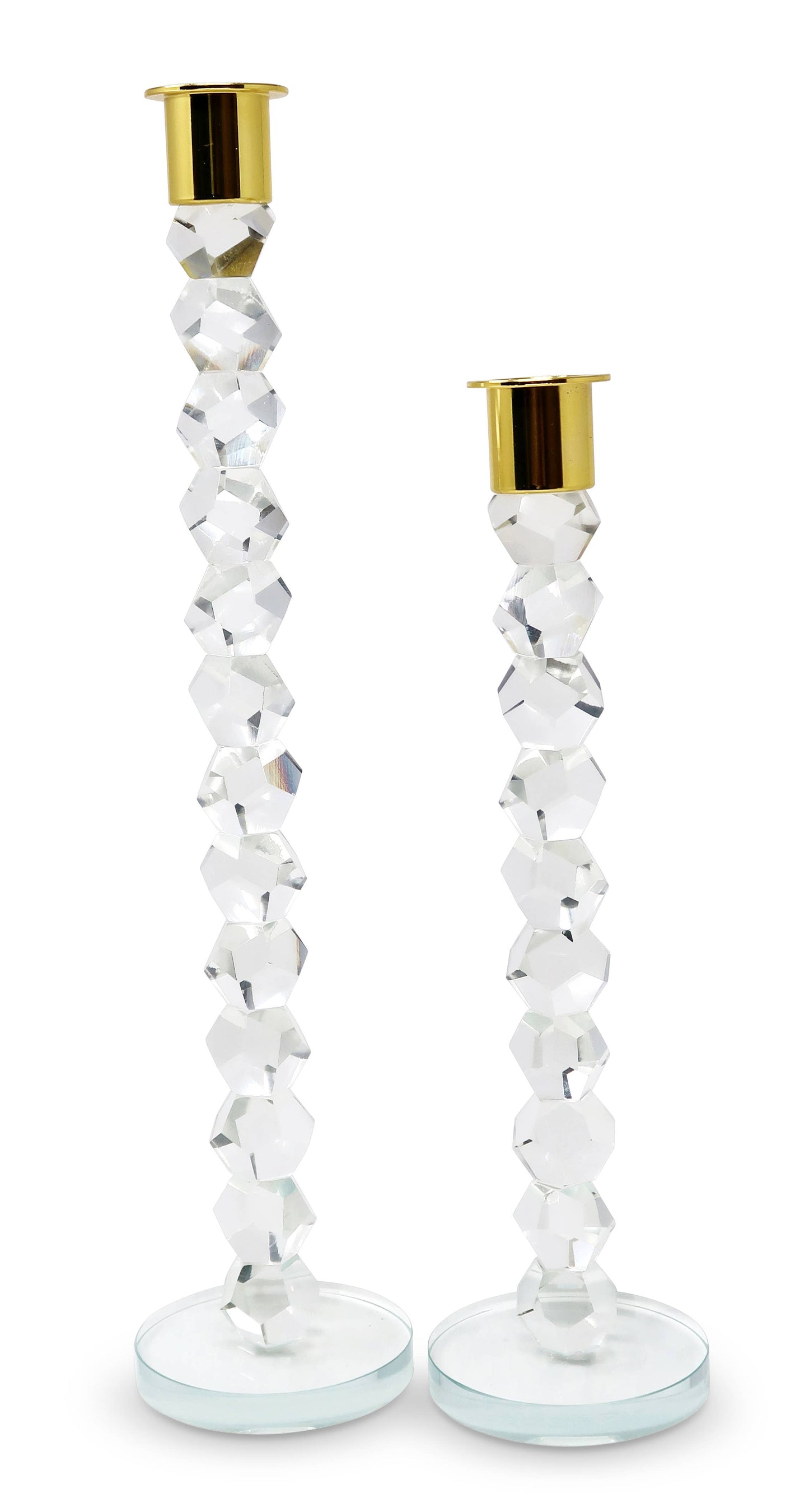 Crystal Dimensional Candlestick w Silver/Gold Tip (2 Sizes)