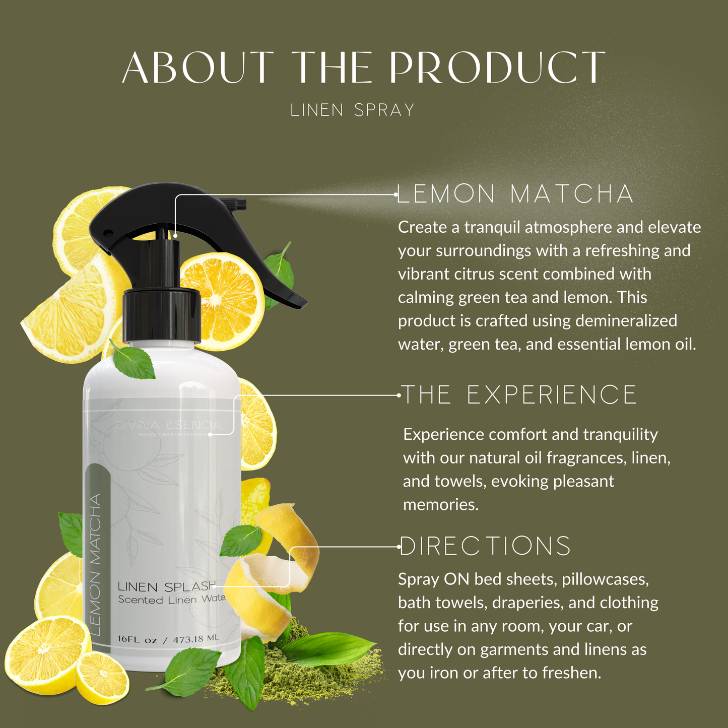 Luxury Linen/Room Sprays for Your Home.: Lemon Matcha