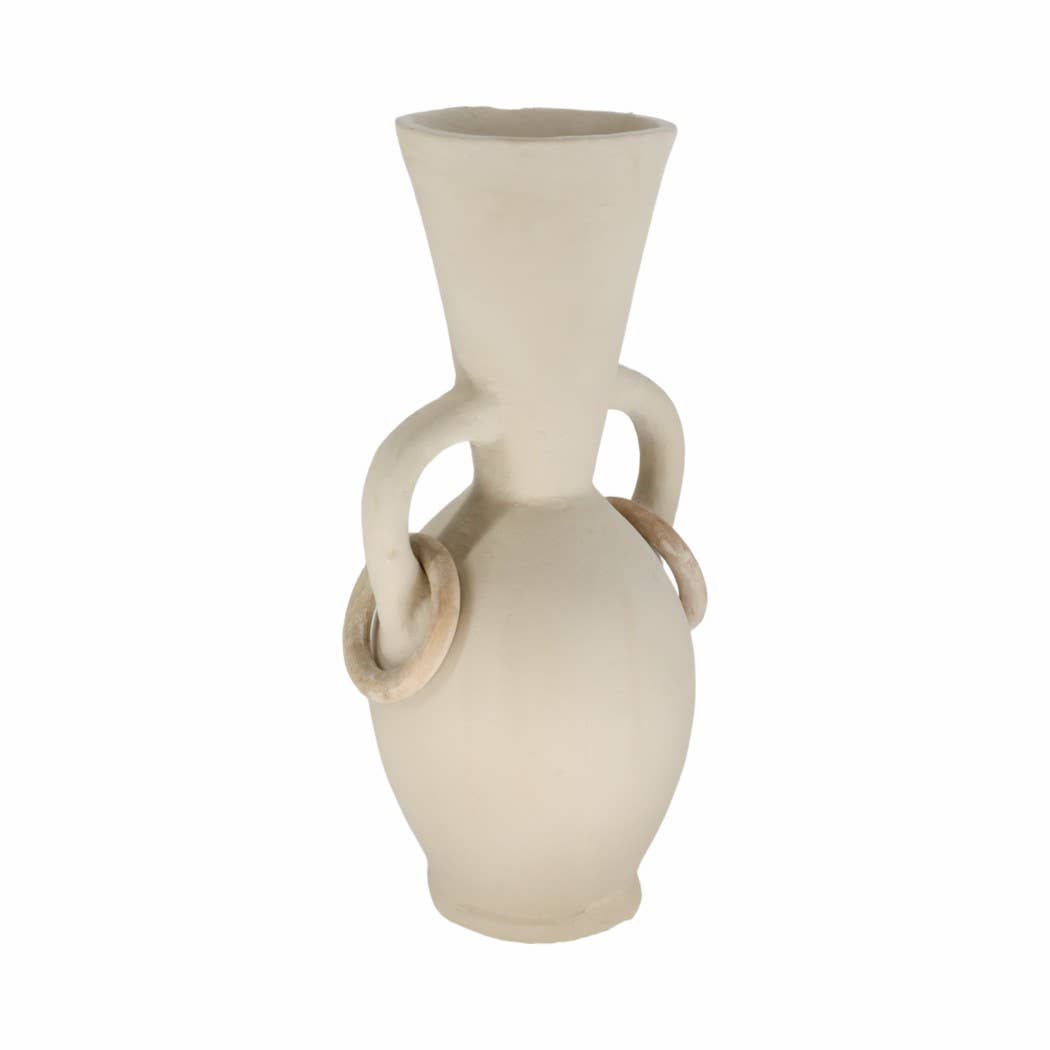 Decorative Vase - Ivory Ceramic Looped Handles, 18 in.
