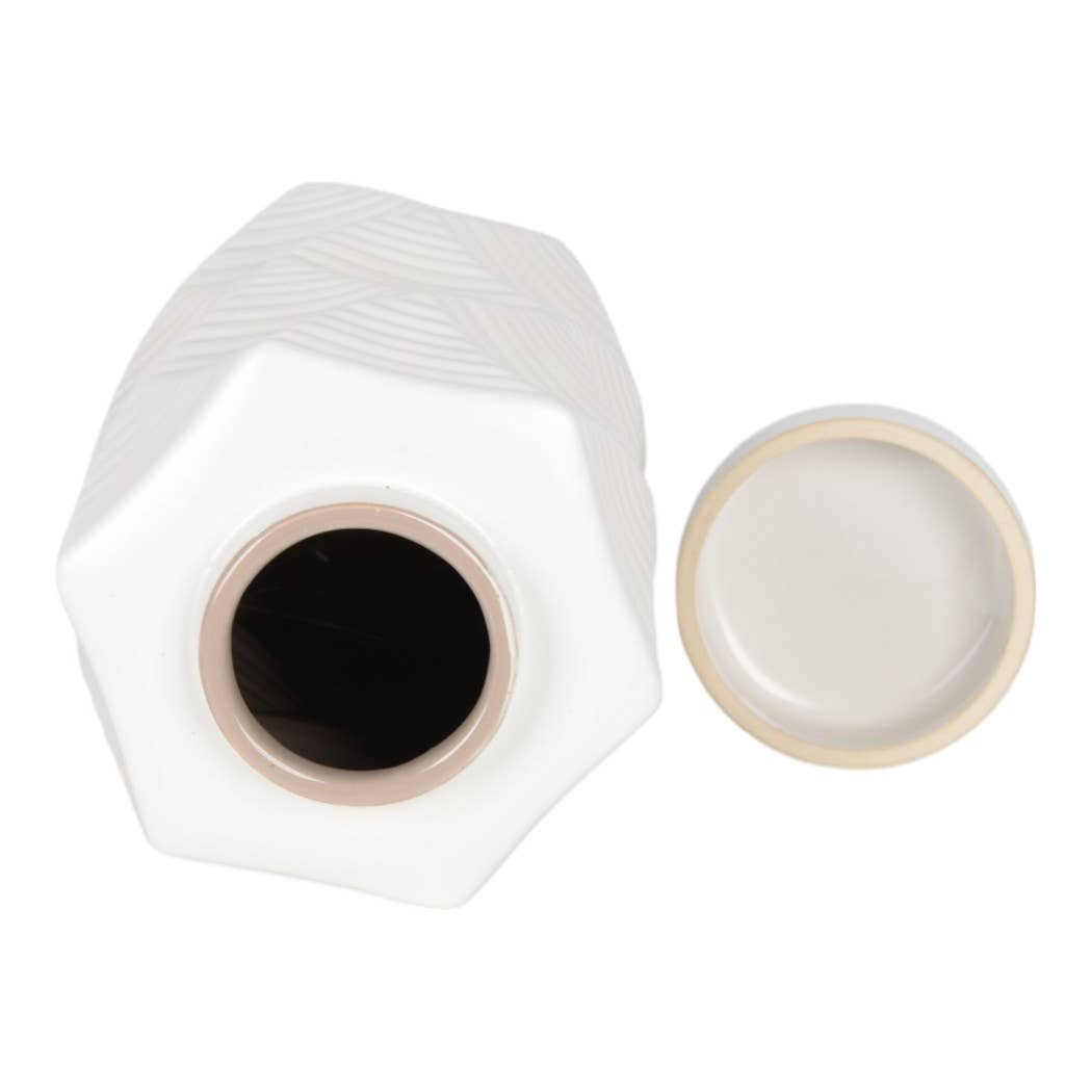 Decorative Jars Set of 2 - White Ceramic Pattern, 10/13 in.