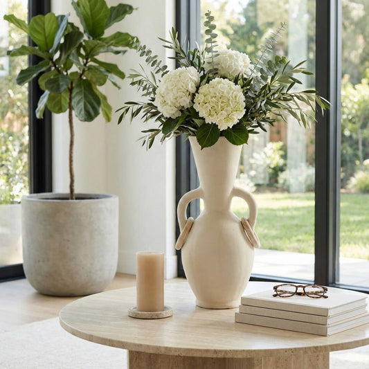 Decorative Vase - Ivory Ceramic Looped Handles, 18 in.