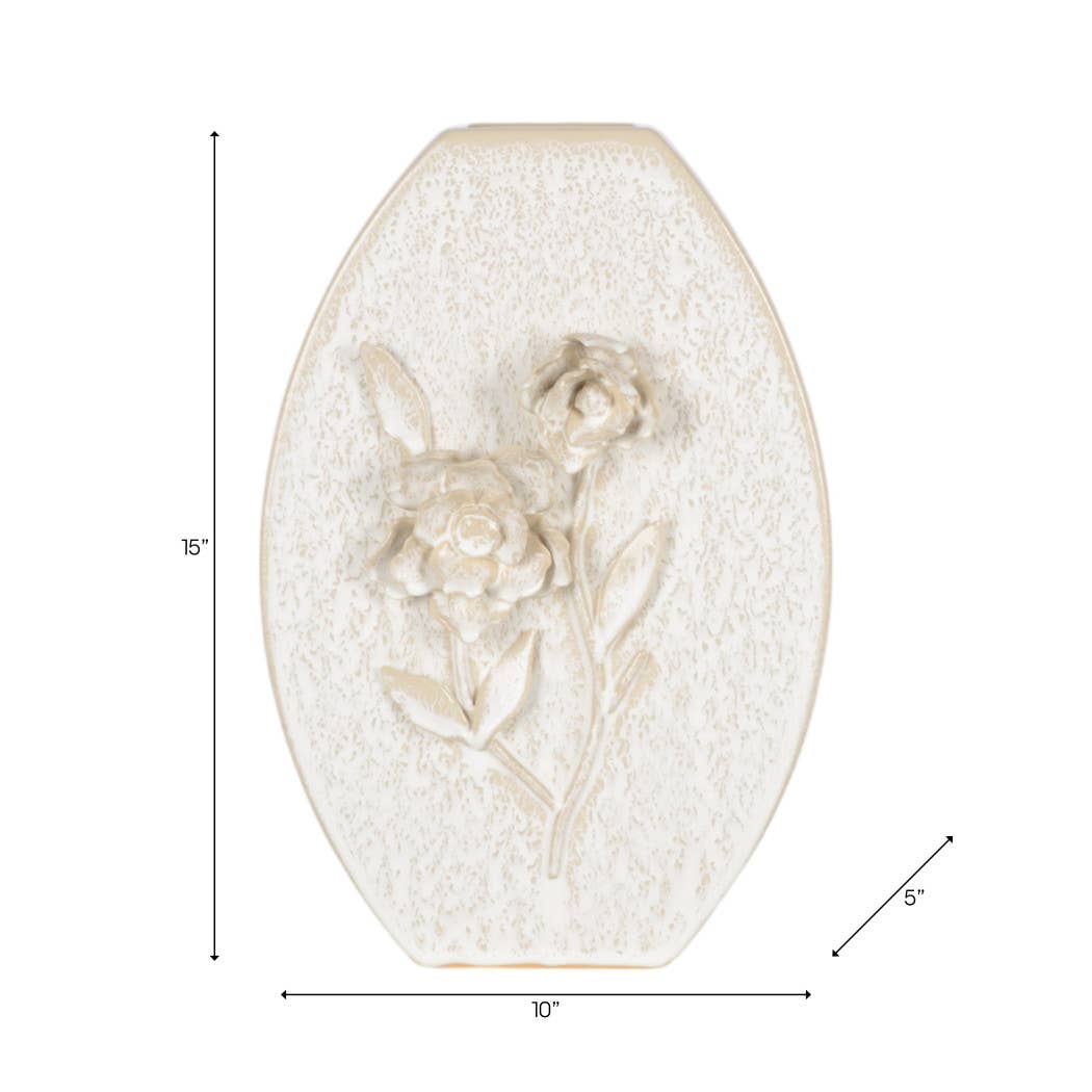 Decorative Vase - White Ceramic Textured Detailing, 15 in.