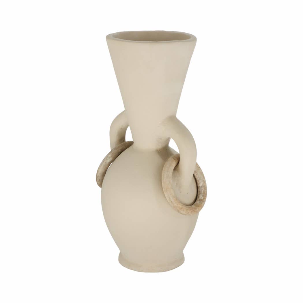 Decorative Vase - Ivory Ceramic Looped Handles, 14 in.