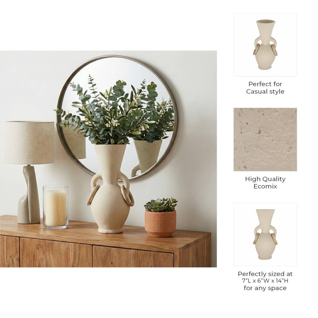Decorative Vase - Ivory Ceramic Looped Handles, 14 in.