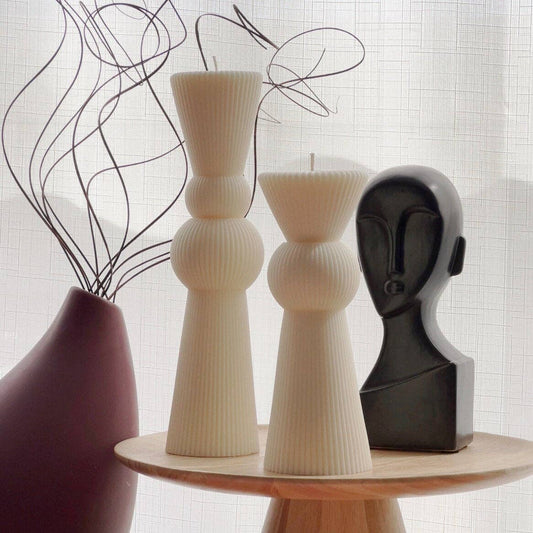 Chess Figure Ribbed Pillar Candle Set