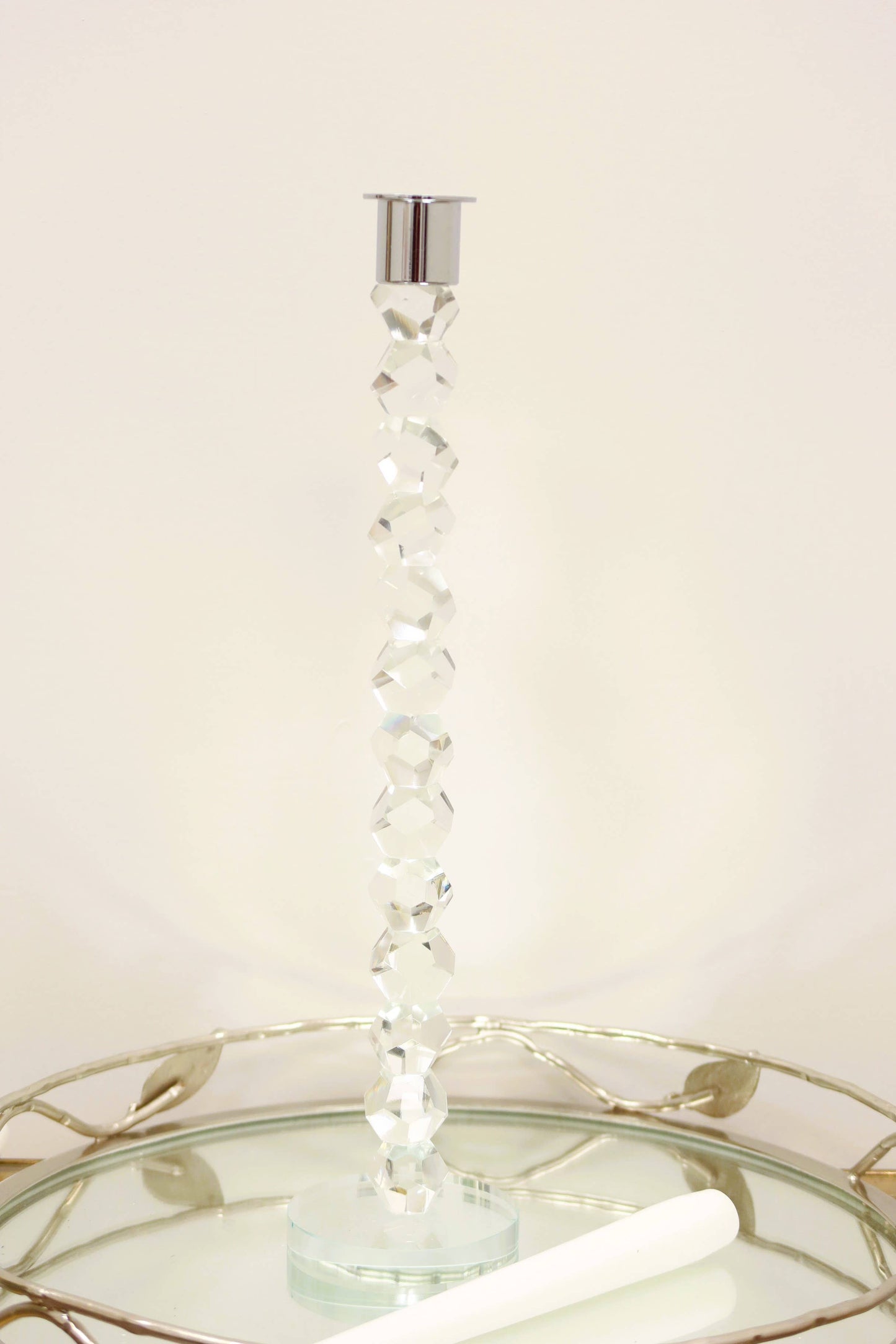 Crystal Dimensional Candlestick w Silver/Gold Tip (2 Sizes)