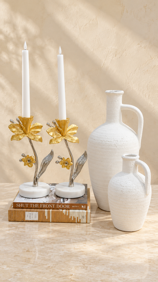 Lilia Gold Orchid Candle Holders, Set of 2