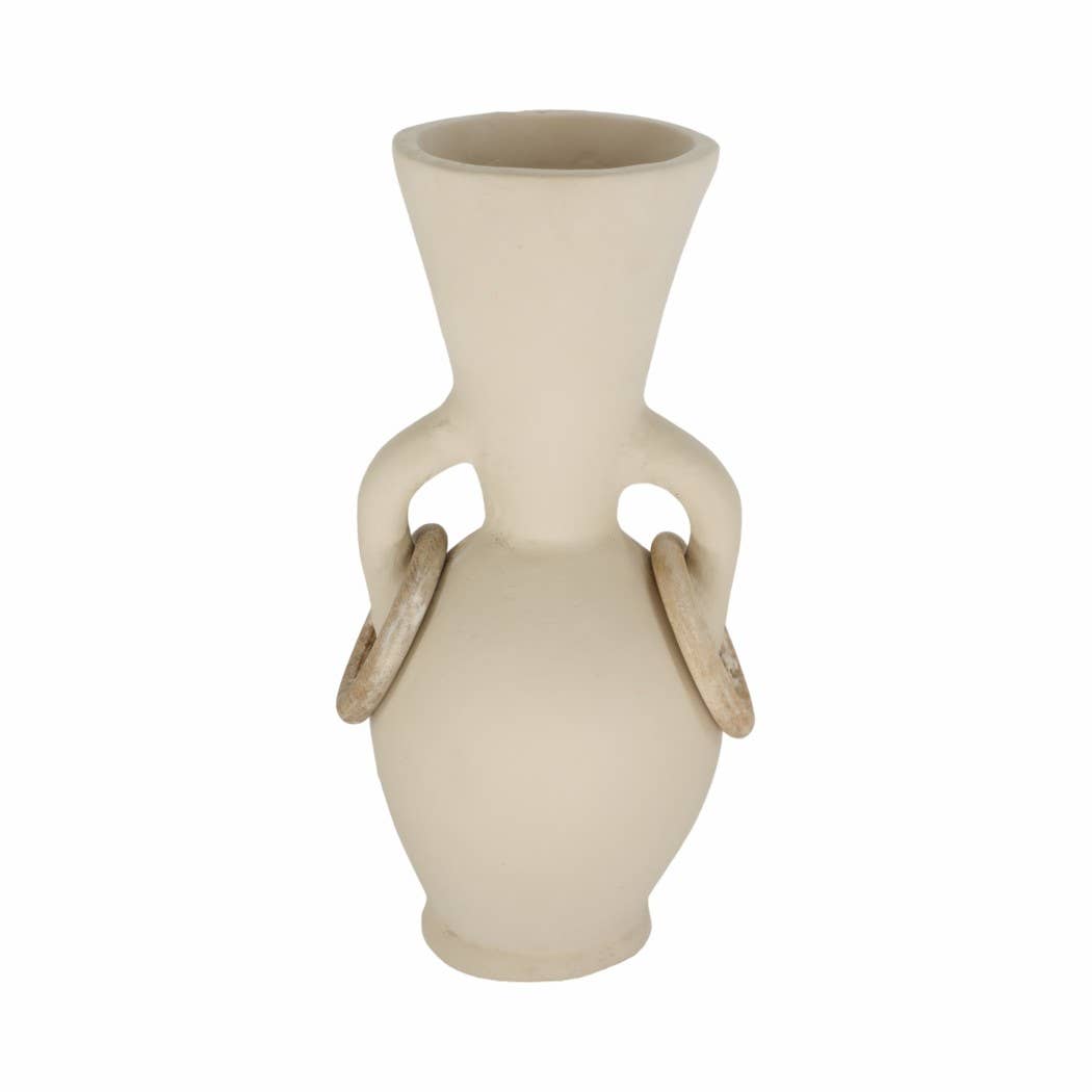 Decorative Vase - Ivory Ceramic Looped Handles, 14 in.