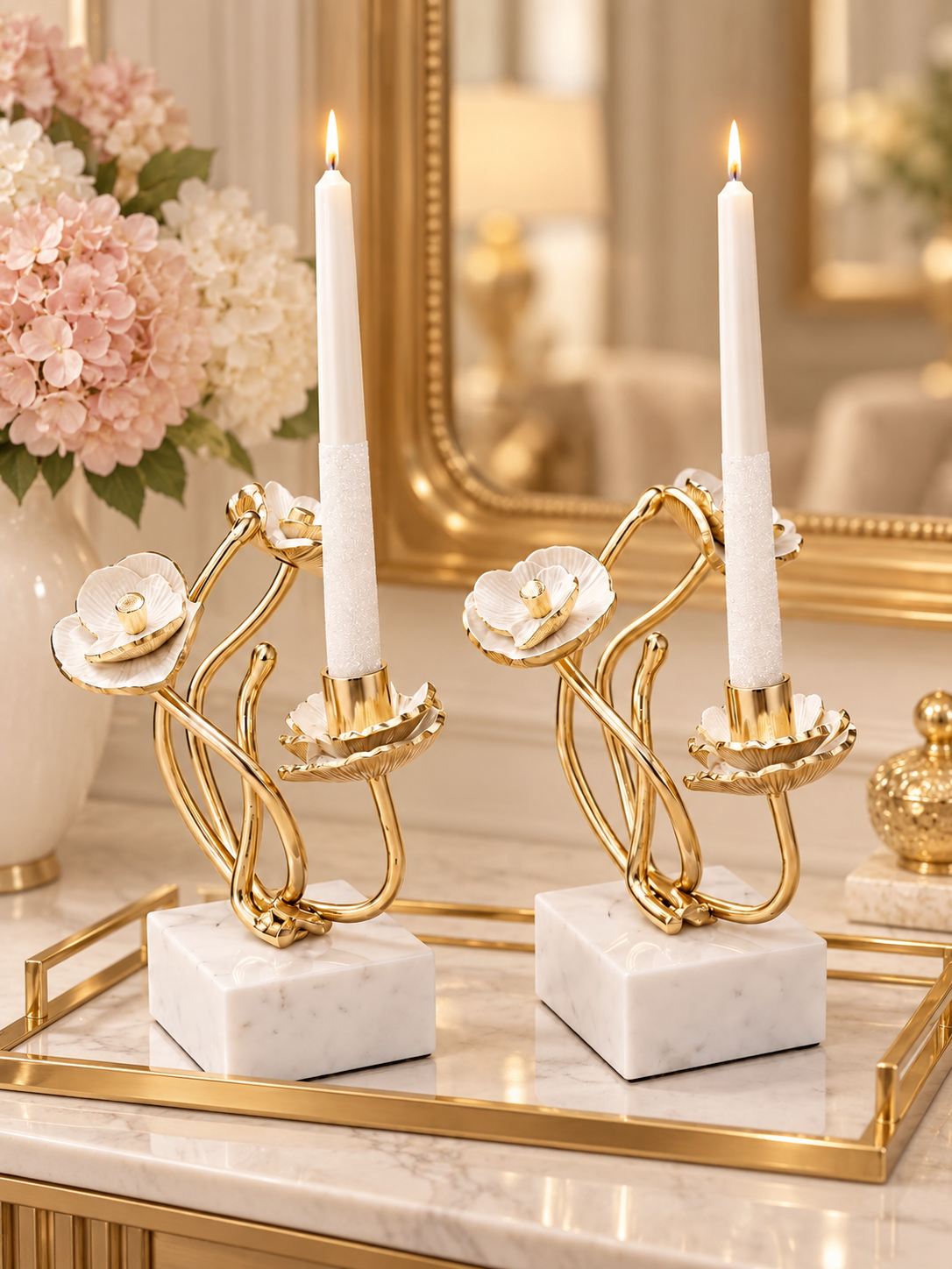 Fiora Gold Blossom Candle Holders, Set of 2