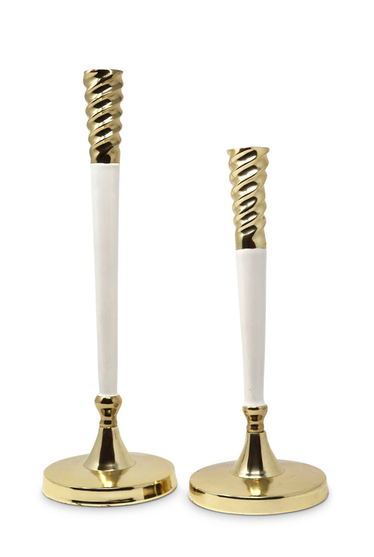 Twisted Gold and White Taper Candle Holder