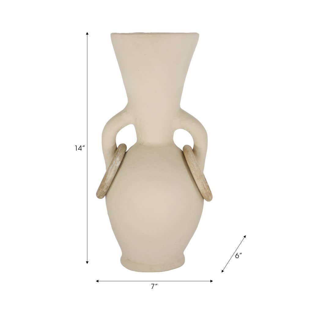 Decorative Vase - Ivory Ceramic Looped Handles, 14 in.