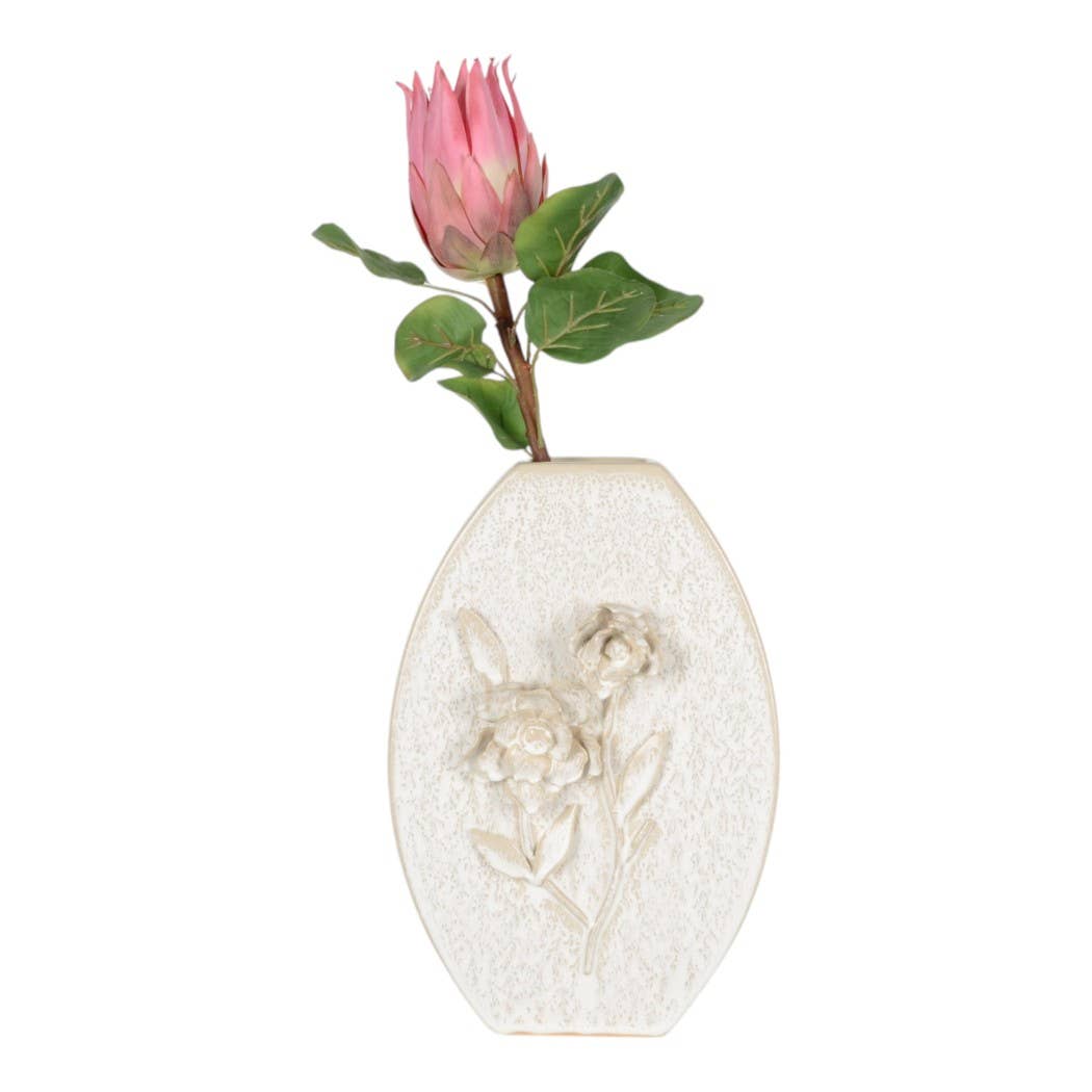 Decorative Vase - White Ceramic Textured Detailing, 15 in.