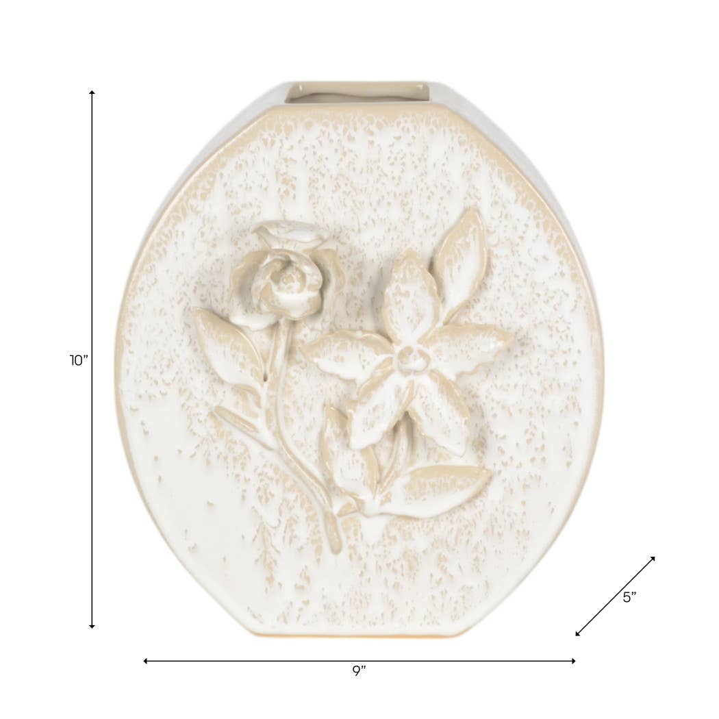 Decorative Vase - White Ceramic Organic Pattern, 10 in.