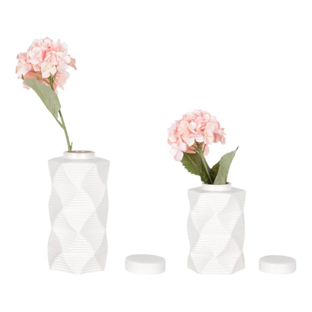 Decorative Jars Set of 2 - White Ceramic Pattern, 10/13 in.