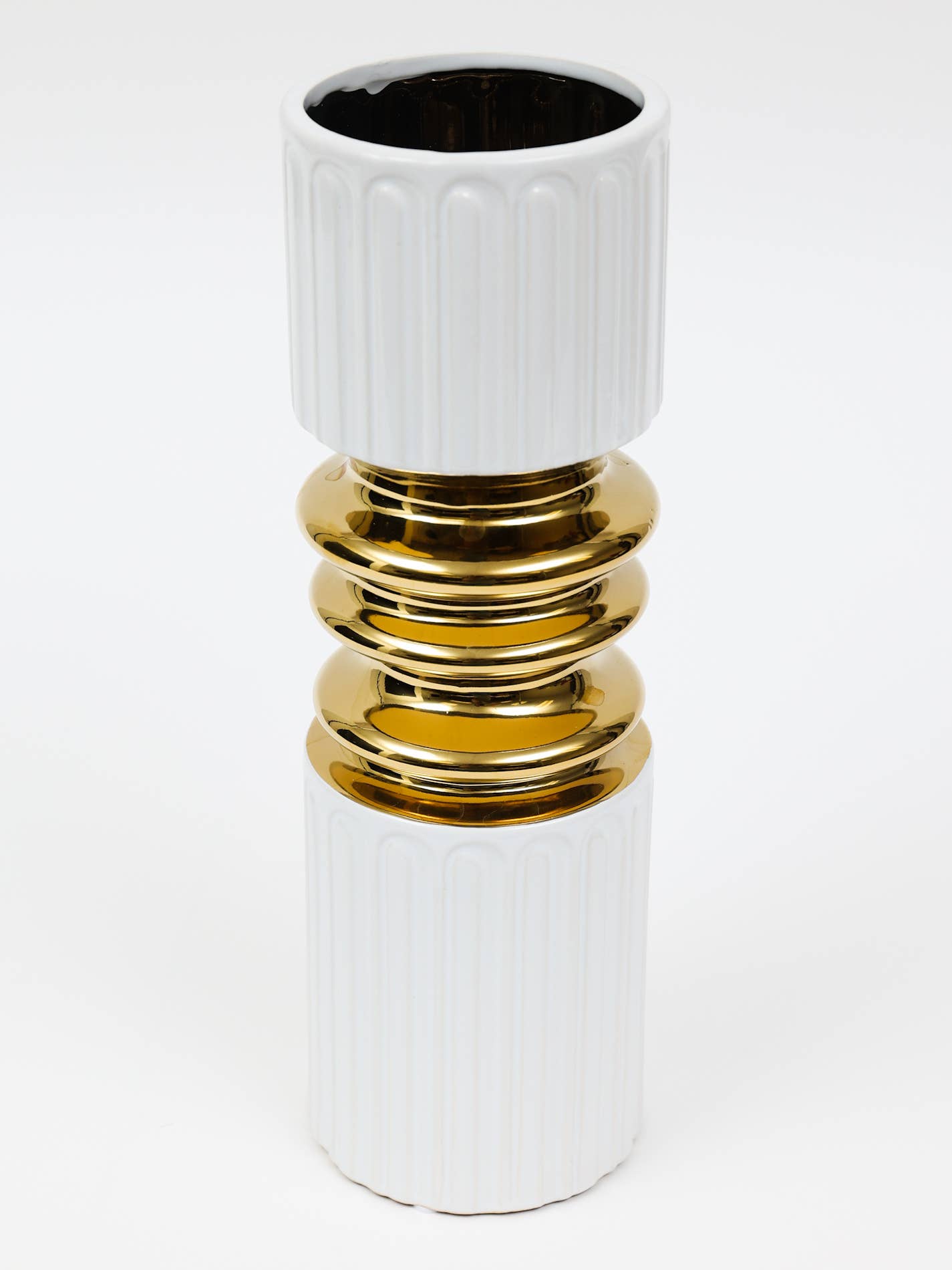 Gold & White Striped Design Vase
