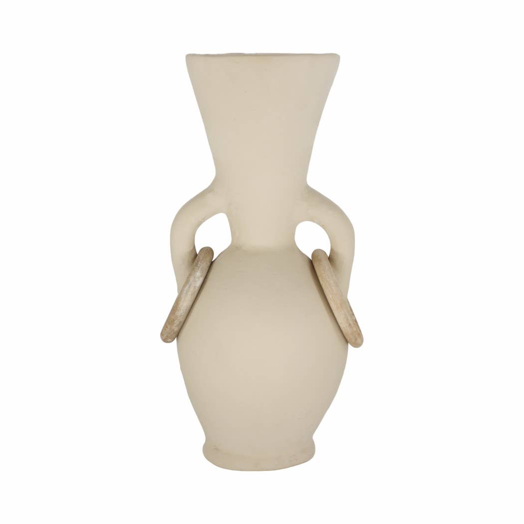 Decorative Vase - Ivory Ceramic Looped Handles, 14 in.