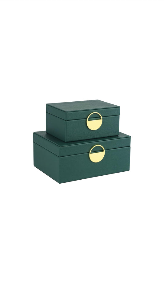 Green Faux Leather Decorative Boxes set of 2