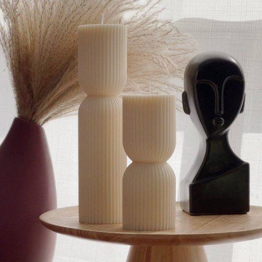 Ribbed Hourglass Pillar Candle set