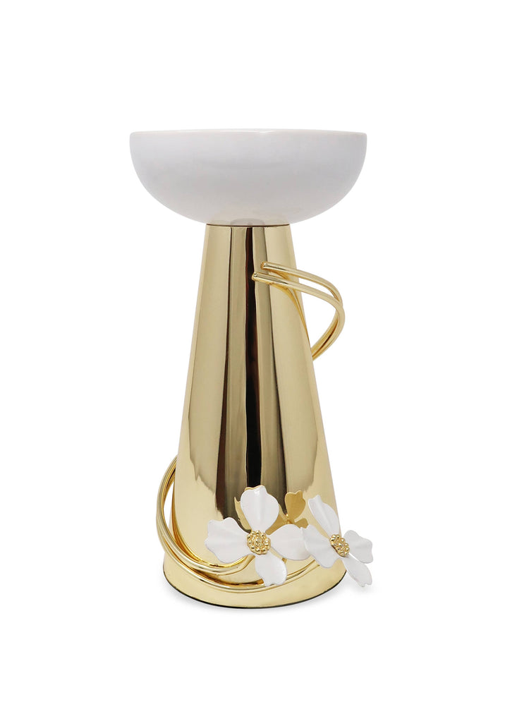 Porcelain Candlestick with Jewel Flower Detail: Tall