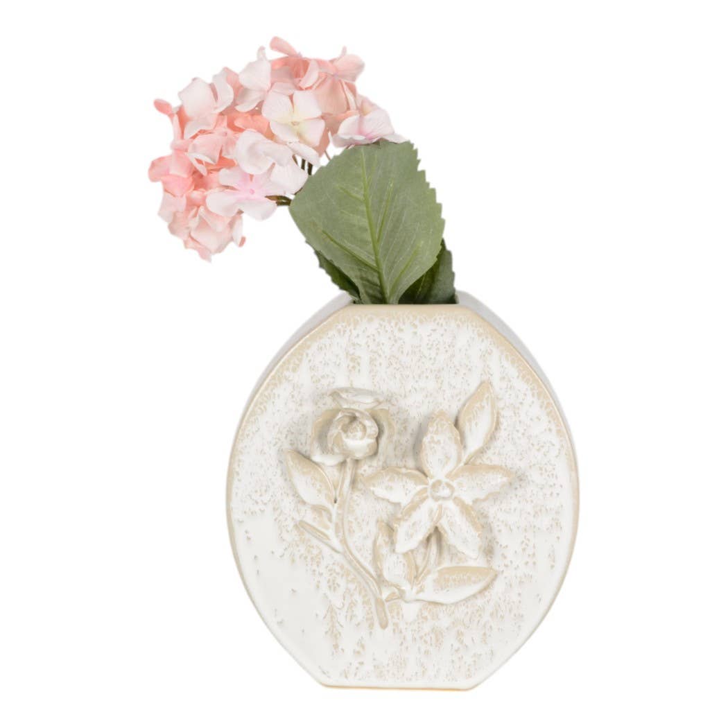 Decorative Vase - White Ceramic Organic Pattern, 10 in.