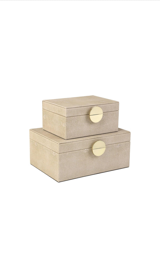 Beige Faux Leather Decorative Boxes set of 2