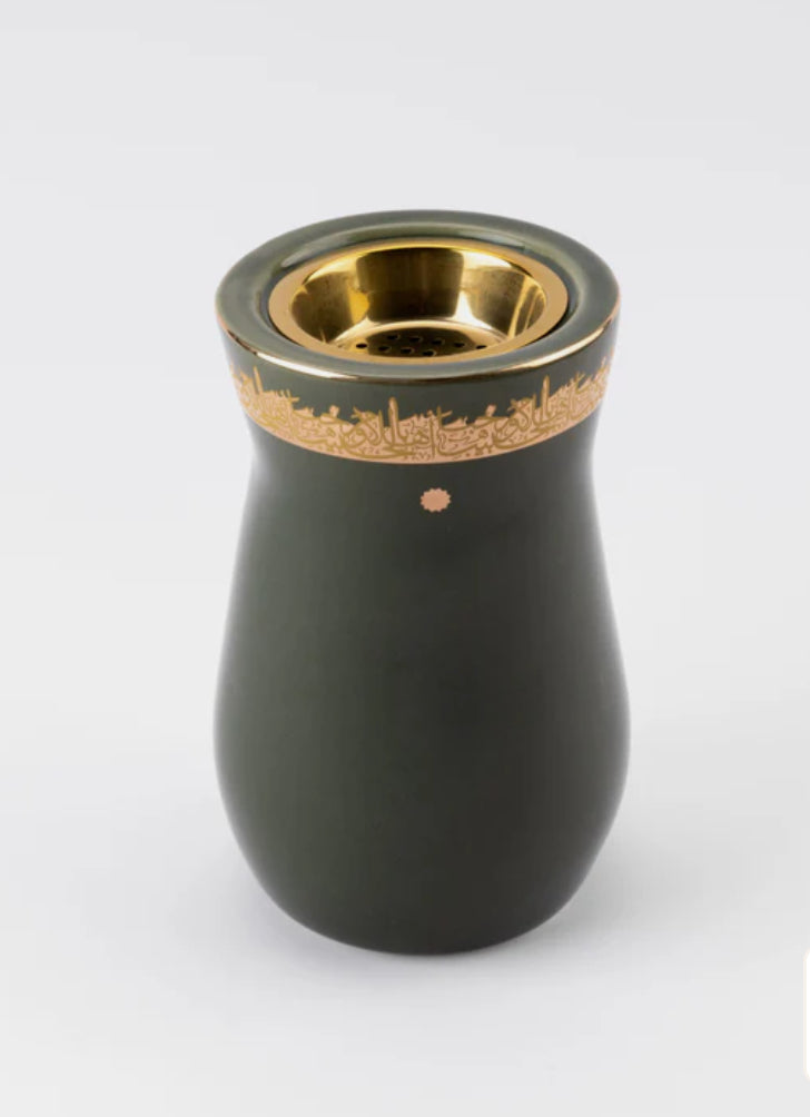 Incense Burner Olive Green & Gold