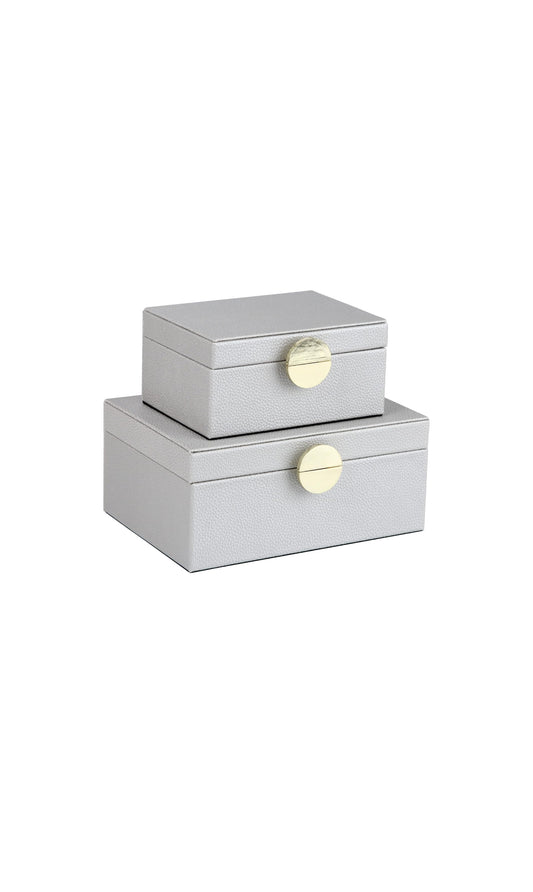 Silver Faux Leather Decorative Boxes set of 2