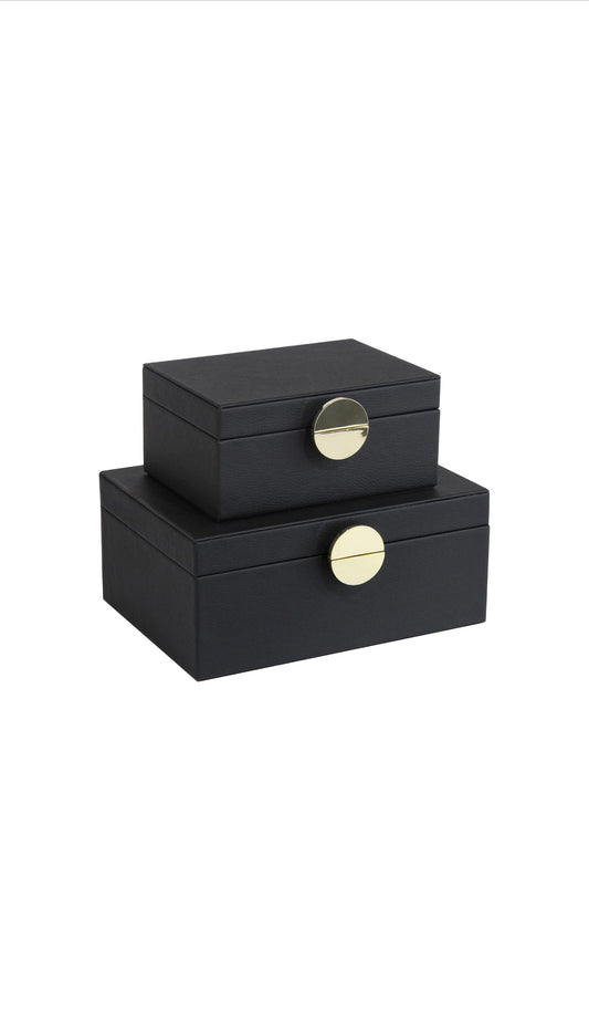 Black Faux Leather Decorative Boxes set of 2