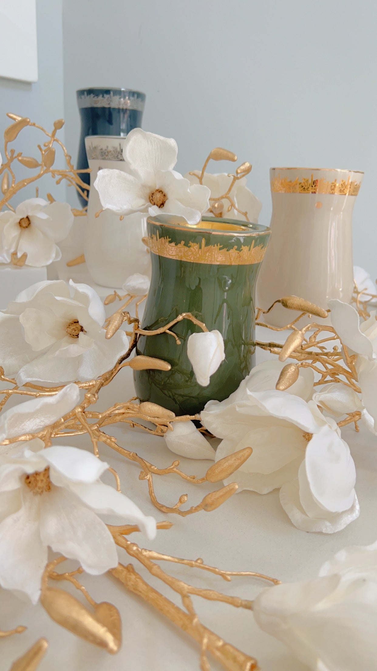 Incense Burner Olive Green & Gold