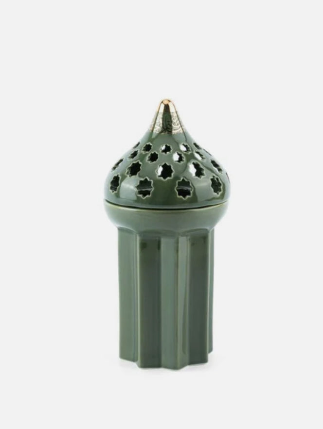 Incense Burner Olive Green & Gold