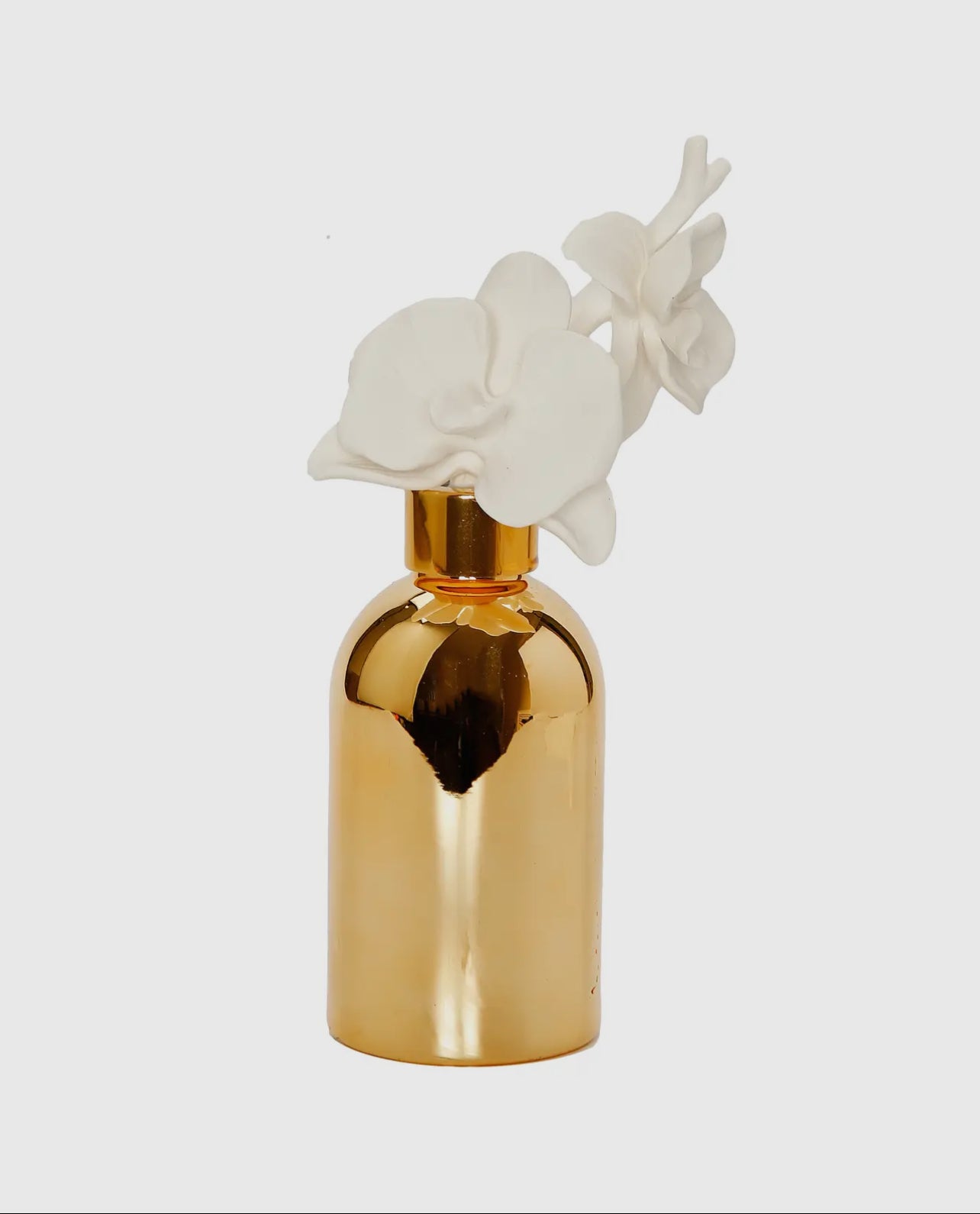 Gold Bottle Diffuser with Gold Cap/ White Flower