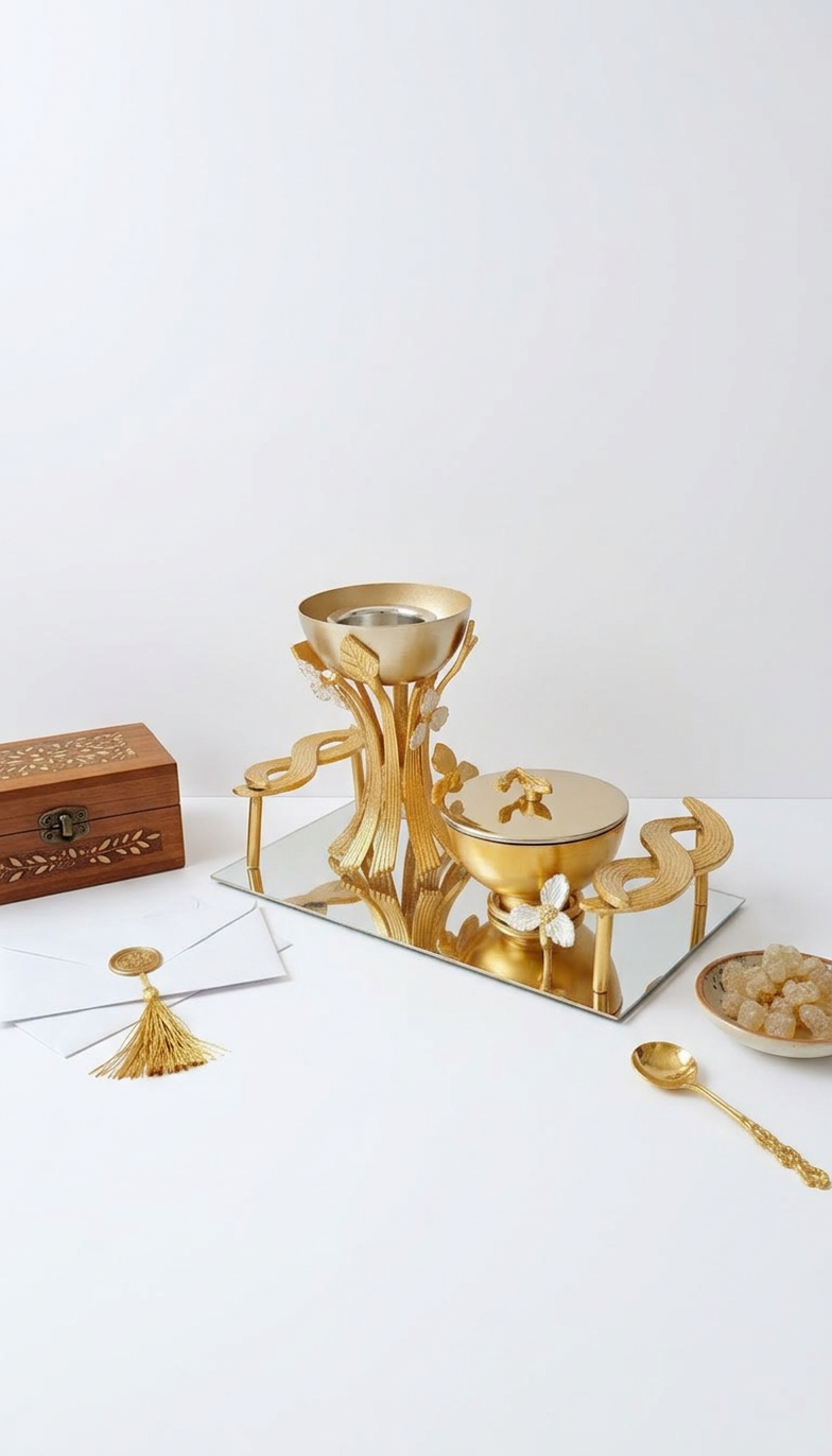 Luxury Gold Bakhoor Burner Set with Flower Detail