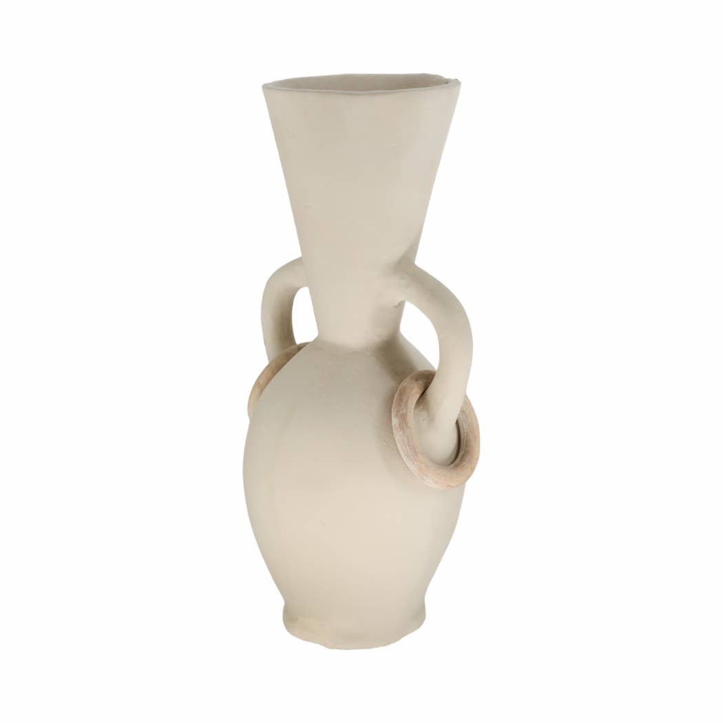 Decorative Vase - Ivory Ceramic Looped Handles, 18 in.