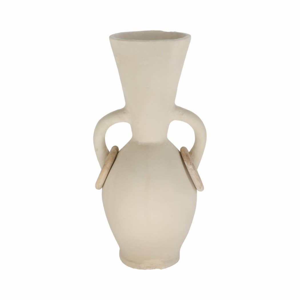 Decorative Vase - Ivory Ceramic Looped Handles, 18 in.